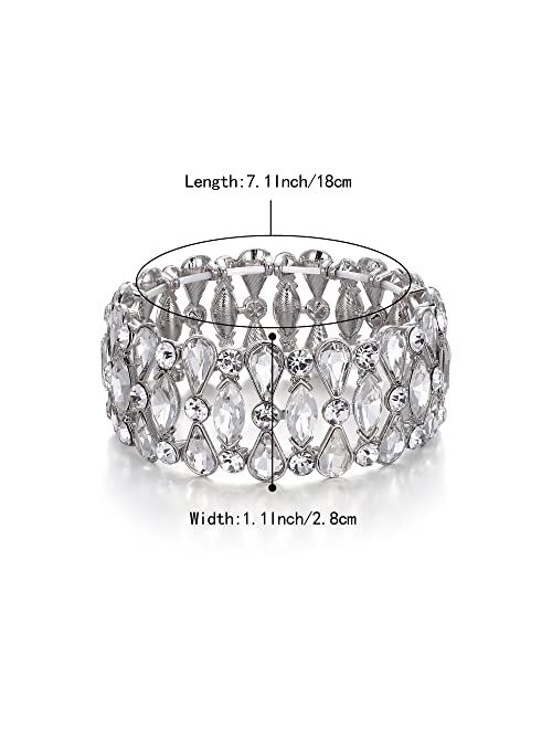BriLove Wedding Bridal Teardrop Rhinestones Cluster Stretch Bangle Bracelet for Bride