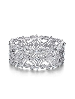 BriLove Women's Wedding Bridal Crystal Cluster Tennis Stretch Bracelet