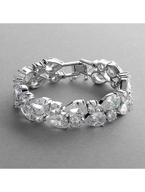Mariell Silver Petite Length 6 1/2" Wedding Bracelet with Bold CZ Mosaic for Brides and Bridesmaids