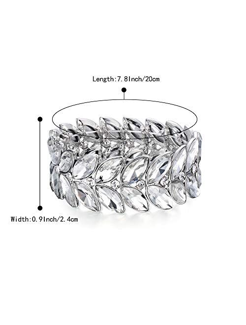 BriLove Women's Wedding Bridal Crystal Marquise Rhinestone Beaded Stretch Bangle Bracelet