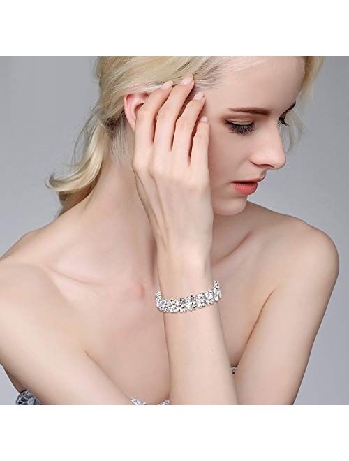 BriLove Wedding Bridal Fashion Elegant Marquise Rhinestones Bangle Bracelet for Women