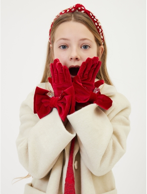 Monnalisa crystal-bow knitted gloves