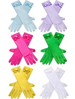 Zhanmai 6 Pairs Satin Gloves Princess Dress Up Bows Gloves Long Formal Gloves for Party