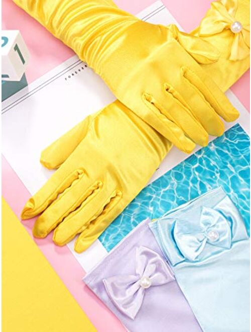 Zhanmai 6 Pairs Satin Gloves Princess Dress Up Bows Gloves Long Formal Gloves for Party