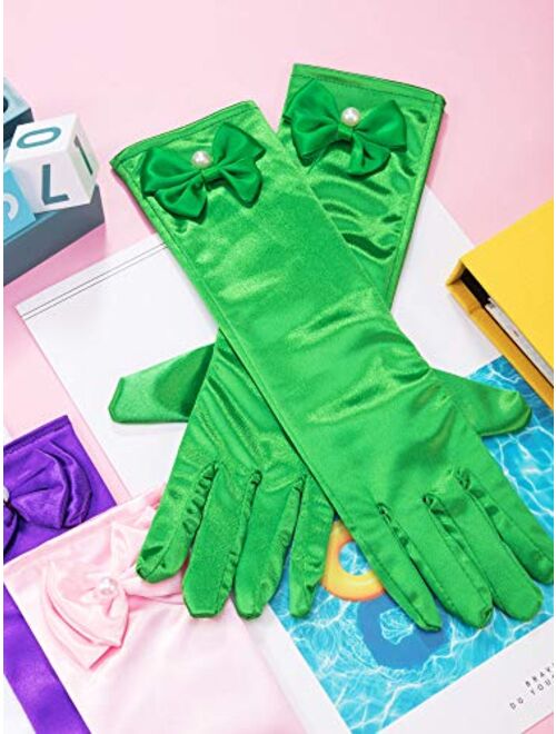 Zhanmai 6 Pairs Satin Gloves Princess Dress Up Bows Gloves Long Formal Gloves for Party