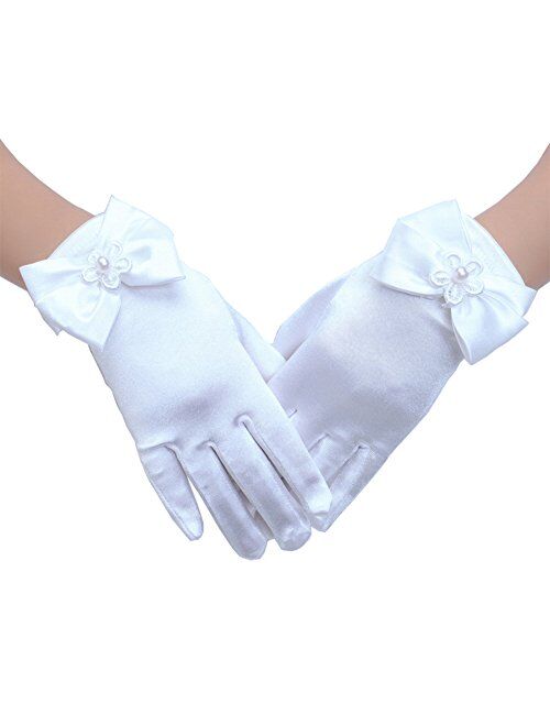 T.H.L.S Tandi Girls Gorgeous Satin Fancy Gloves for Special Occasion Dress Formal Wedding Pageant Party Short