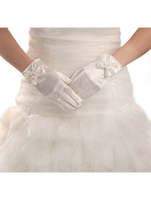 Lusiyu Girl Solid Child Size Wrist Length Formal Glove with Bow