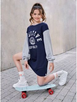 Teen Girls Letter Graphic Drop Shoulder Sweatshirt Dress