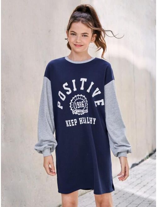 SHEIN Teen Girls Letter Graphic Drop Shoulder Sweatshirt Dress
