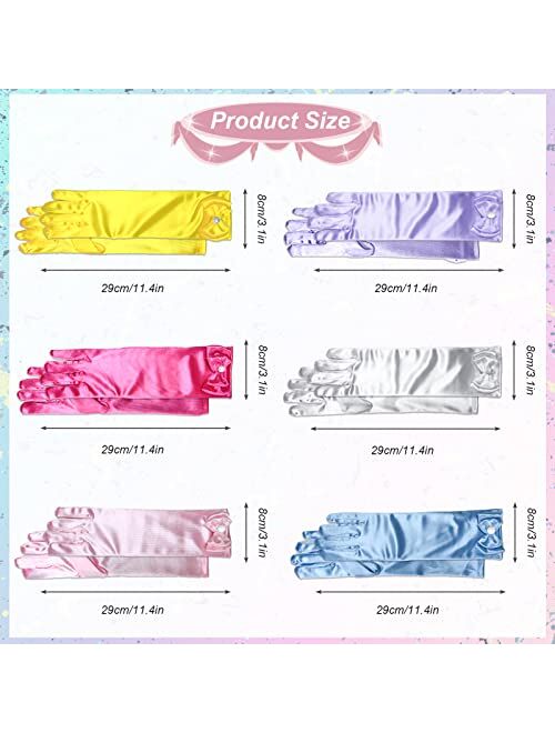 6 Pairs Girls Princess Long Gloves, Gorgeous Silky Satin Dress Up Costume Gloves with Bows, MYKASEN Solid Color Kids Formal Gloves for 3-8 Years Kids Birthday Wedding Hol