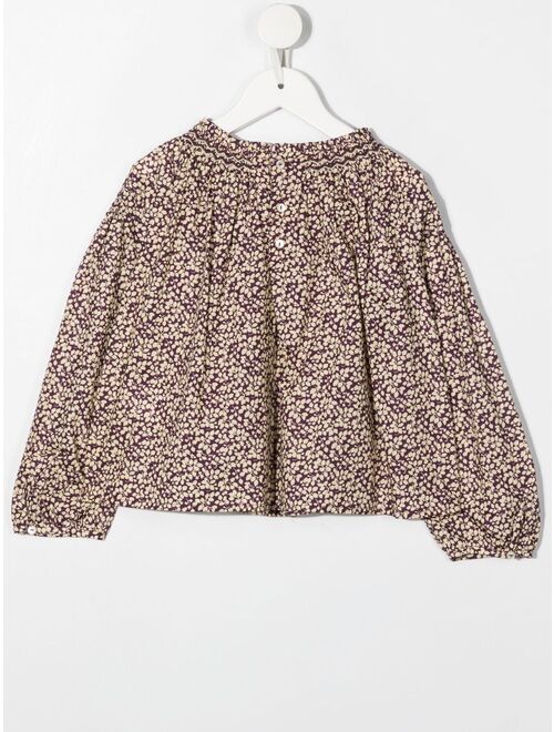 Bonpoint leaf-print smock-detail blouse