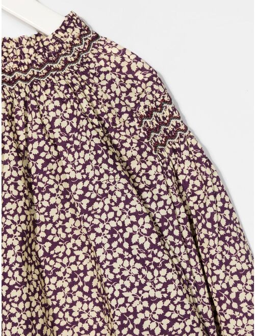 Bonpoint leaf-print smock-detail blouse