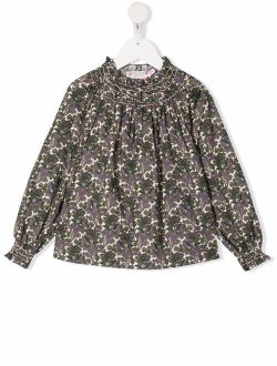 floral-print smocked blouse