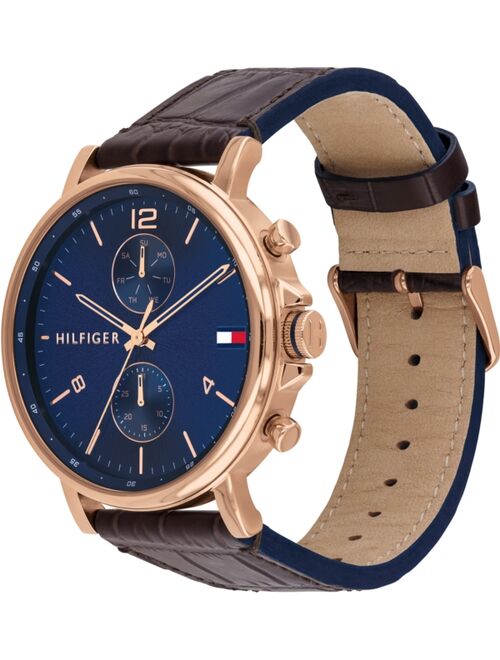 TOMMY HILFIGER Men's Chronograph Brown Leather Strap Watch 44mm