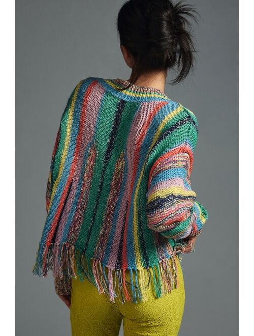 Pilcro Fringed Cropped Cardigan Sweater