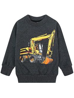 Popshion Toddler Boys Sweatshirts Dinosaur Long Sleeve Pullover Crewneck Shirts Cartoon Tee Sport Tops for Kids 1-7T