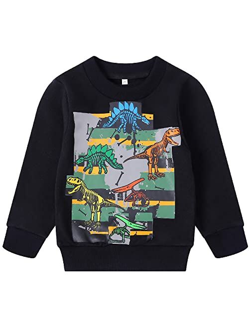 Popshion Toddler Boys Sweatshirts Dinosaur Long Sleeve Pullover Crewneck Shirts Cartoon Tee Sport Tops for Kids 1-7T