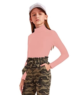 Girls Solid Turtle Neck Long Sleeve Rib Knit Shirt Tee Top
