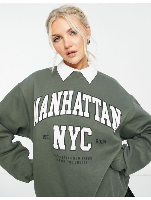 Pull&Bear 'manhattan' oversized sweatshirt in khaki