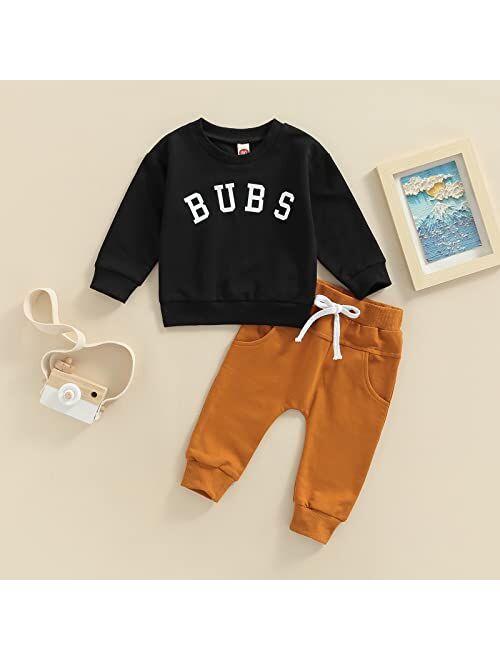 YOKJZJD Infant Toddler Baby Boy Fall Winter Outfits Letter Pullover Sweatshirt Long Sleeve T-Shirt Top Pants Clothes Set