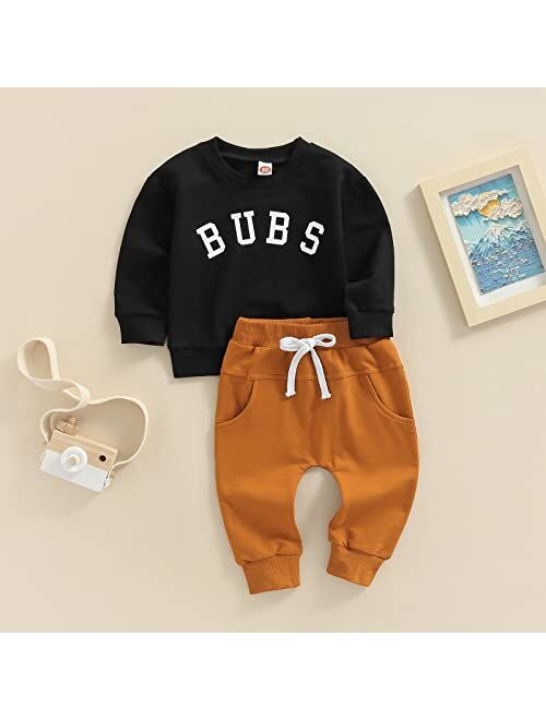 YOKJZJD Infant Toddler Baby Boy Fall Winter Outfits Letter Pullover Sweatshirt Long Sleeve T-Shirt Top Pants Clothes Set