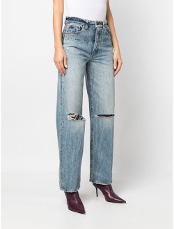 distressed high-rise wide-leg jeans