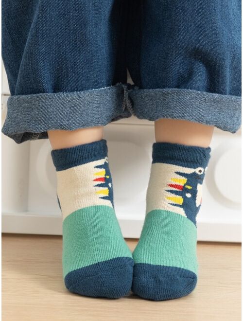 Shein 5pairs Toddler Kids Dinosaur & Striped Pattern Crew Socks