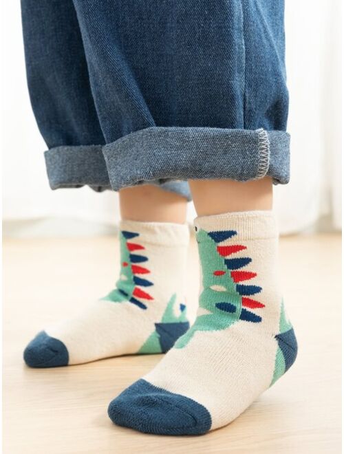 Shein 5pairs Toddler Kids Dinosaur & Striped Pattern Crew Socks
