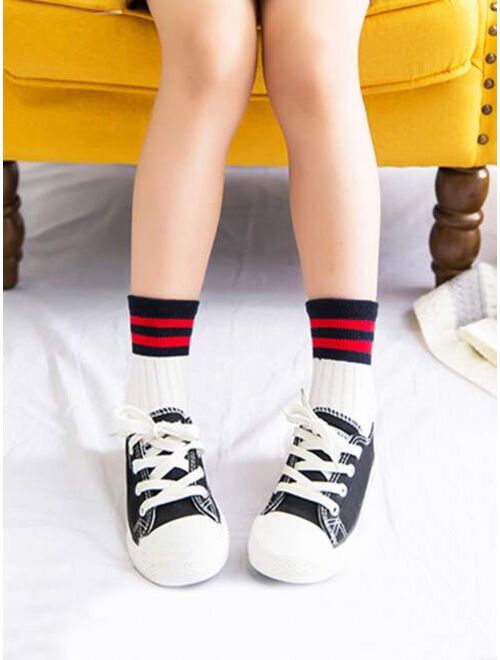 Shein 5pairs Toddler Kids Striped Pattern Crew Socks