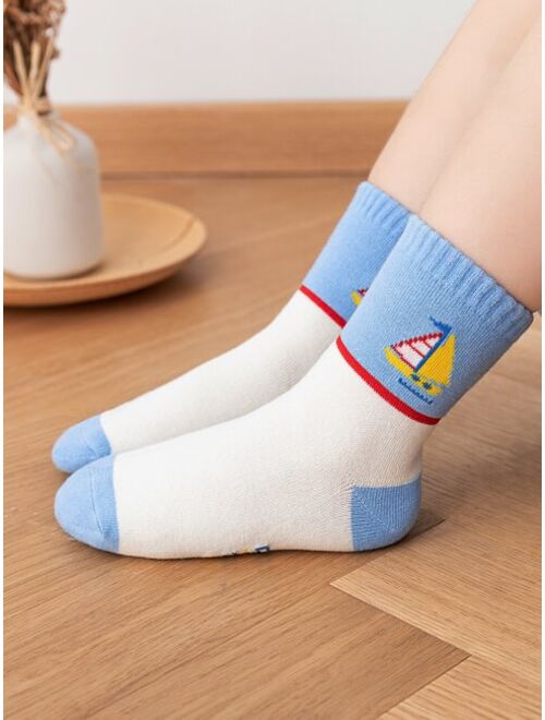 Shein 5pairs Toddler Boys Sailboat Pattern Crew Socks