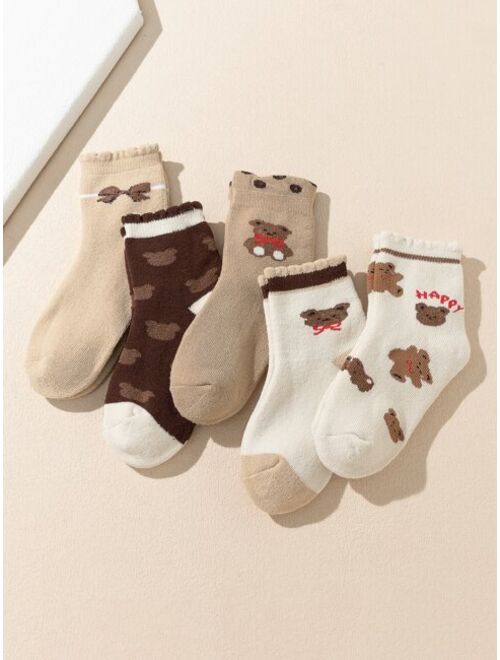 Shein PrincessKid'sSocks Jewelry & Watches 5pairs Toddler Kids Cartoon Bear & Letter Graphic Crew Socks