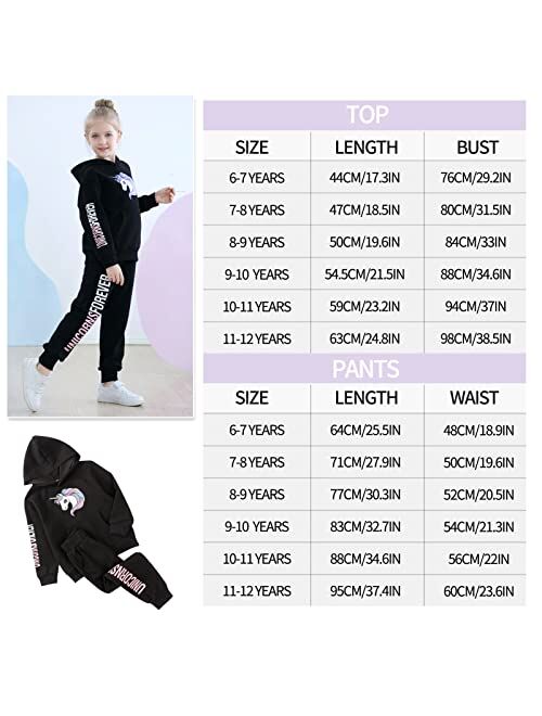 Jobakids Girls Long Sleeve Hooddie Sweatshirt and Jogger Pants Winter Outfits Unicorn 6-11 Years