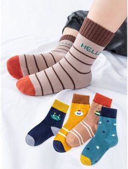 5pairs Toddler Boys Striped & Letter Graphic Crew Socks