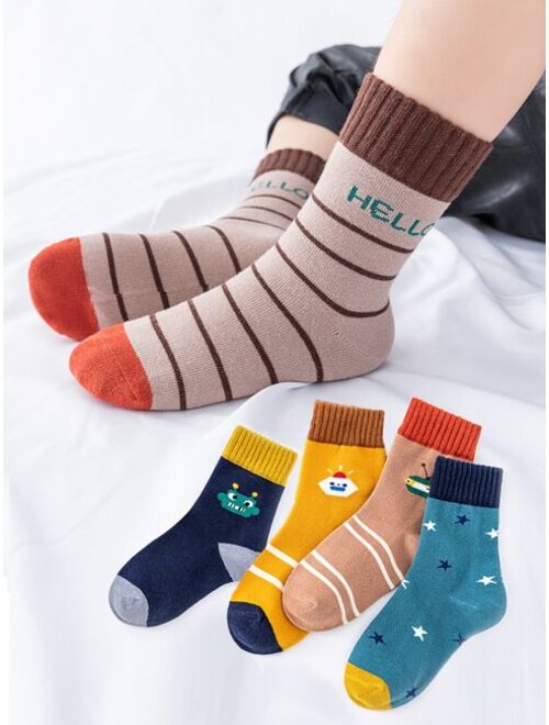 Shein 5pairs Toddler Boys Striped & Letter Graphic Crew Socks