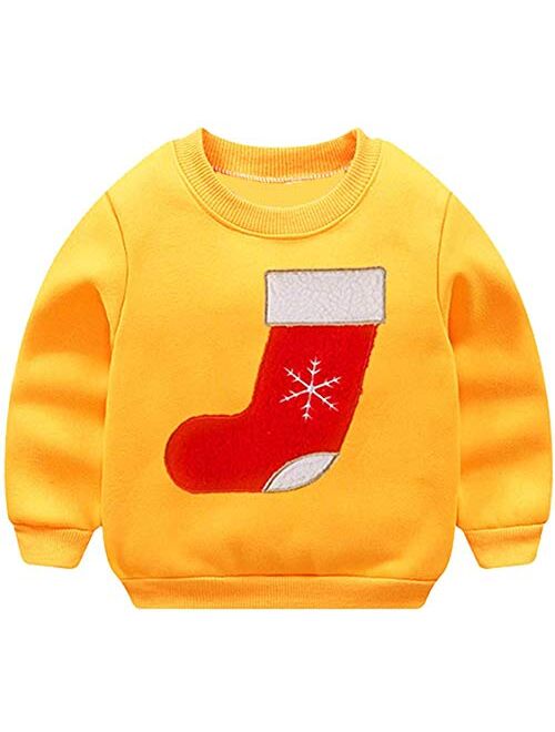 Popshion Toddler Boys Christmas Sweatshirts Long Sleeve Pullover Shirts Reindeer Sweaters Xmas Cartoon Tee Sport Tops 1-7T