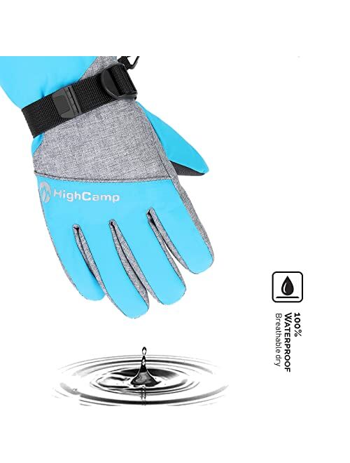 HIGHCAMP Kids Boy Gril Waterproof Winter Snow Ski Snowboard Gloves with Reflector