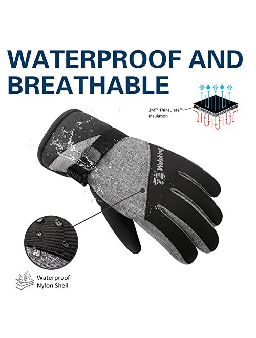 Walsking Kids Winter Snow&Ski Gloves-3M Thinsulate Waterproof Cold Weather Youth Gloves for Skiing,Snowboarding-Fits Boys and Girls