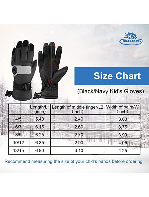 HighLoong Kids Waterproof Ski Snowboard Gloves Mittens Thinsulate Lined Winter Cold Weather Gloves for Boys and Girls