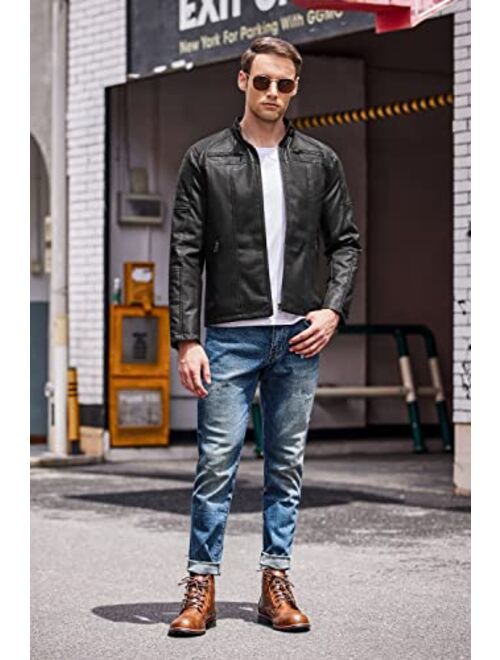 COOFANDY Men's Slim Fit Leather Jackets Stand Collar Lightweight Bomber Jacket Zip Up PU Motorcycle Biker Coat