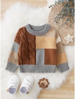 Baby Color Block Cable Knit Sweater