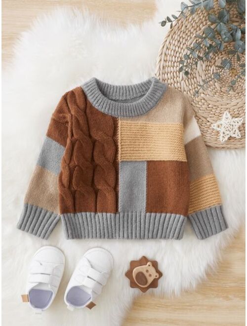 Shein Baby Color Block Cable Knit Sweater