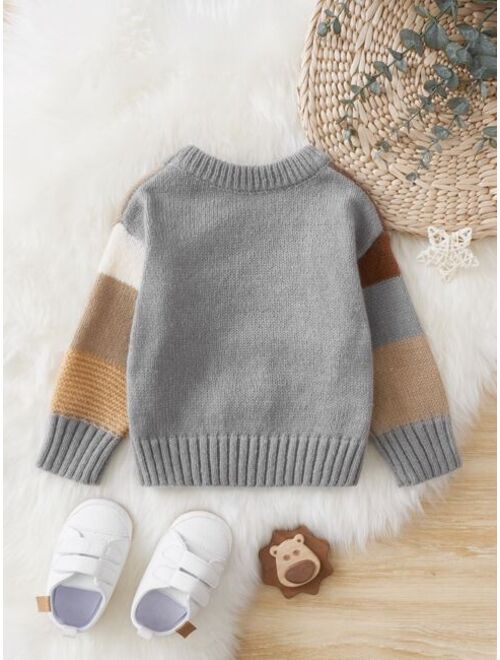 Shein Baby Color Block Cable Knit Sweater
