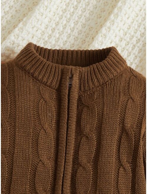 SHEIN Baby Zip Up Cable Knit Cardigan