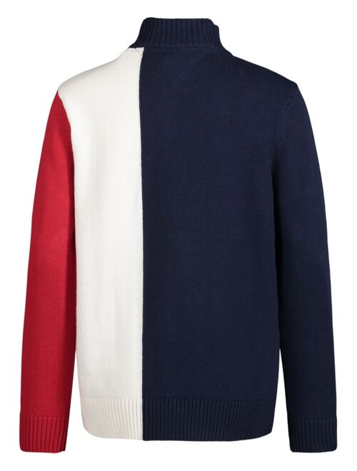 Tommy Hilfiger Big Boys Vertical Color block Quater Zip Sweater