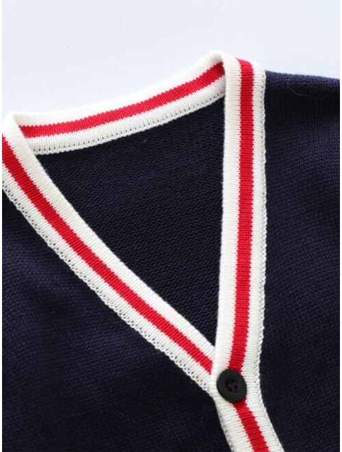 Shein Baby Striped Trim Pocket Detail Cardigan