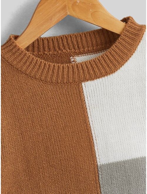 SHEIN Toddler Boys Color Block Drop Shoulder Sweater