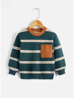 Toddler Boys Striped Pattern Pocket Patched Sweater