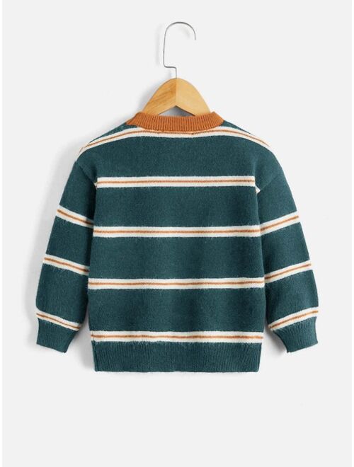 Shein Toddler Boys Striped Pattern Pocket Patched Sweater