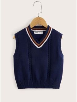 Toddler Boys Striped Trim V neck Sweater Vest