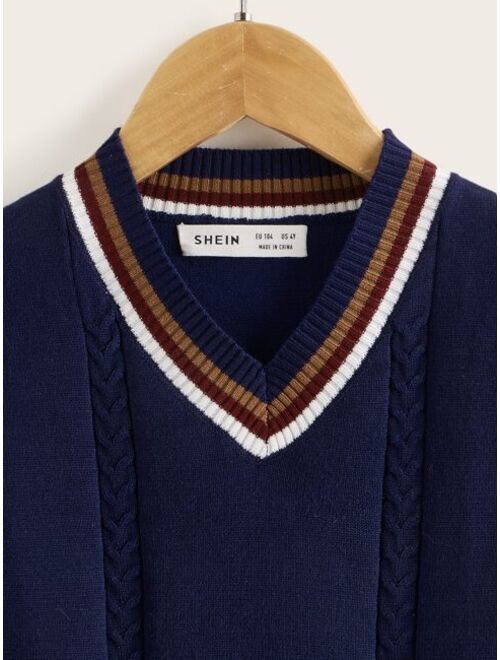 SHEIN Toddler Boys Striped Trim V neck Sweater Vest